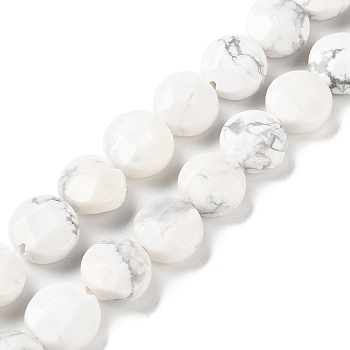 Natural Howlite Beads Strands, Faceted, Flat Round, 10~10.5x4.5~5.5mm, Hole: 1.2mm, about 20pcs/strand, 7.80 inch(19.8cm)