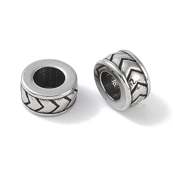 316 Surgical Stainless Steel European Beads, Large Hole Beads, Column, Antique Silver, 7x4mm, Hole: 4mm