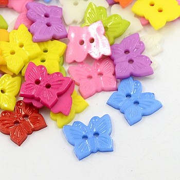 Acrylic Buttons, 2-Hole, Dyed, Butterfly, Mixed Color, 18x15x2mm, Hole: 1mm