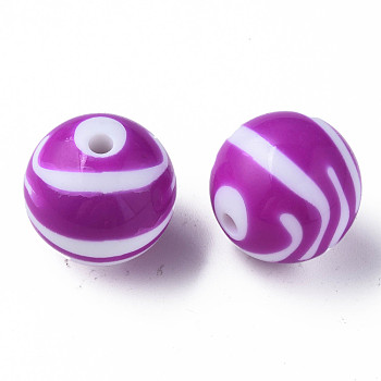 Opaque Striped Acrylic Beads, Round, Medium Orchid, 24mm, Hole: 4mm hole: 4mm, about 55pcs/500g.
