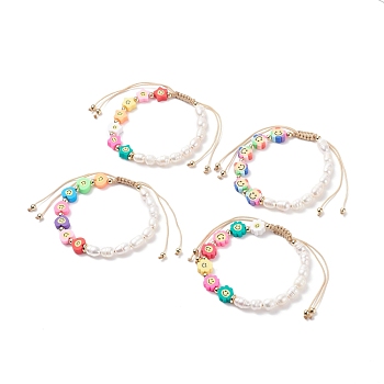 Handmade Polymer Clay & Natural Pearl Braided Bead Bracelet for Women, Mixed Patterns, Inner Diameter: 2-1/4~4 inch(5.85~10.15cm)