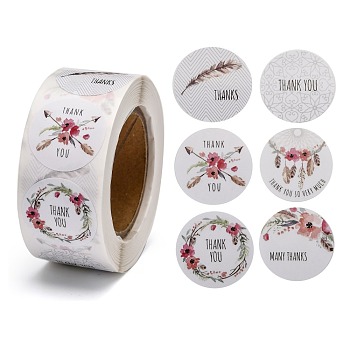 1 Inch Thank You Stickers, Self-Adhesive Kraft Paper Gift Tag Stickers, Adhesive Labels, for Festival, Christmas, Holiday Presents, with Word Thank You, Colorful, Sticker: 25mm, 500pcs/roll