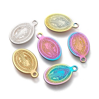 304 Stainless Steel Charms, Laser Cut, Oval, Saint Benedict Medal, Mixed Color, 20.5x14x0.5mm, Hole: 1.2mm