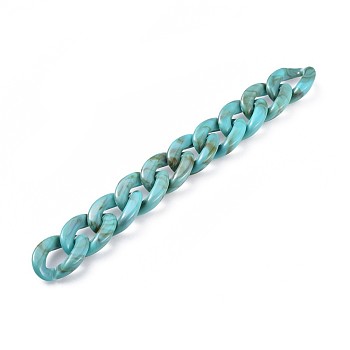 Acrylic Curb Chains, Unwelded, Turquoise, 39.37 inch(100cm), Link: 29x21x6mm, 1m/strand