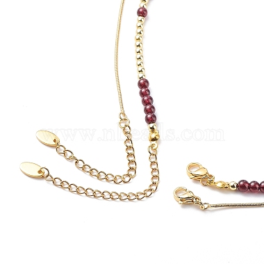 2Pcs 2 Style Cubic Zirconia Cross & Moon Pendant Necklaces Set with Natural Garnet Beaded(NJEW-JN04029)-5