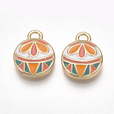 Real Gold Plated Colorful Flat Round Brass+Enamel Charms