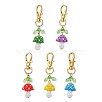 Handmade Glass Seed Mushroom with Acrylic Leaf Pendant Decorations, Alloy Swivel Lobster Claw Clasps Charms for Bag Ornaments, Mixed Color, 63mm(HJEW-MZ00104)