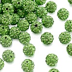 Polymer Clay Pave Rhinestone Beads, Disco Ball Beads, Peridot, PP13(1.9~2mm), 6 Rows Rhinestone, 10mm, Hole: 1.5mm(RB-Q197-10mm-13)