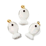 Handmade Dichroic Foil Lampwork Pendants, with Brass Findings, Fish Charm, White, 22.5~23.5x12.5~13x8.5~9.5mm, Hole: 4.5x4mm(X2-DICH-G001-01G-01)