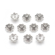 Tibetan Style Bead Caps, Cadmium Free & Lead Free, Flower, Antique Silver, 12x12x4mm, Hole: 1.5mm(TIBE-60309-AS-LF)