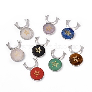 Natural Mixed Gemstone Connector Charms, Cattle Head Links with Star, with Rack Plating Platinum Tone Brass Findings, Cadmium Free & Lead Free, Mixed Dyed and Undyed, 47.5x31.5x5mm, Hole: 2mm(G-G983-02P)