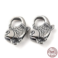 925 Thailand Sterling Silver Lobster Claw Clasps, Fish, with 925 Stamp, Antique Silver, 16x12x4.5mm, Hole: 1.2mm(STER-D003-28AS)