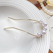 Alloy Hair Forks, with Plastic Imitation Pearls, U-shape, for Women Girl, Golden, 115mm(PW-WG80271-01)