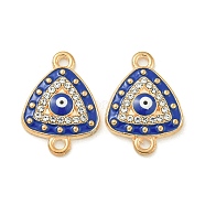 Alloy Blue Enamel Connector Charms, Crystal Rhinestone Evil Eye Links, Golden, Triangle, 21x15.5x3mm, Hole: 1.6mm(ENAM-S003-02G)