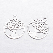 Brass Charms, Flat Round with Tree of Life, Platinum, 11.5x10x0.3mm, Hole: 1mm(X-KK-P049-07P)