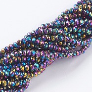 Electroplate Glass Beads Strands, Full Plated, Faceted, Rondelle, Multi-color Plated, 3x2mm, Hole: 0.8mm, about 185~190pcs/strand, 14.9~16.9 inch(38~43cm)(GLAA-F076-FP04)