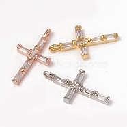 Brass Micro Pave Clear Cubic Zirconia Pendants, Long-Lasting Plated, Cross, Mixed Color, 24x12.5x3mm, Hole: 3x2mm(KK-I668-22)