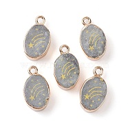Natural Labradorite Pendants, Golden Plated Brass Oval Charms with Star, 17.5x10.5x5mm, Hole: 1.6mm(G-C102-08C-G)