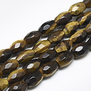 Natural Tiger Eye Beads Strands, Faceted, Oval, 8.5~9x6mm, Hole: 1mm, about 22pcs/strand, 8.07 inch(X-G-S357-A01)