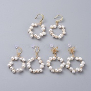 Dangle Stud Earrings, with Natural Cultured Freshwater Pearl Beads and Brass Stud Earring Findings, Cardboard Box and Plastic Earring Back/Ear Nuts, White, 45mm, Pin: 0.7~1mm, 3pairs/set(EJEW-JE03750)
