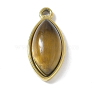 Natural Tiger Eye Pendants, 304 Stainless Steel Horse Eye Charms, Real 18K Gold Plated, 21~21.5x10~10.5x5.5~6mm, Hole: 1.4mm(STAS-L277-09G-01)