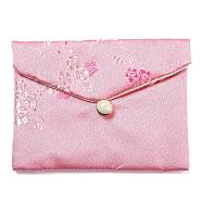 Chinese Style Floral Cloth Jewelry Storage Pouches, with Plastic Button, Rectangle Jewelry Gift Case for Bracelets, Earrings, Rings, Random Pattern, Pink, 8x10x0.3~0.7cm(AJEW-D065-01B-04)