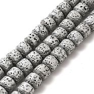 Electroplated Natural Lava Rock Beads Strands, Rondelle, Silver Plated, 6x7mm, Hole: 1mm, about 67~68pcs/strand, 15.35~15.75 inch(39~40cm)(G-G984-06A)