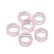 MIYUKI & TOHO Handmade Japanese Seed Beads, with 304 Stainless Steel Link Rings, Loom Pattern, Hexagon, Silver, Pink, 15~15.5x16x1.8~2mm(SEED-A028B-S-23S)