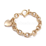 Vacuum Plating 304 Stainless Steel Charm Bracelets, with Toggle Clasps, Heart, Golden, 8 inch(20.2cm)(BJEW-I295-09G)