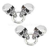 2 Sets Tibetan Style 304 Stainless Steel Spring Gate Rings, O Rings, with Two Cord End Caps, Skull, Antique Silver, 55x15x14mm(STAS-UN0040-63)