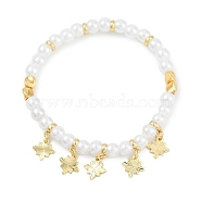 Rack Plating Brass Stretch Bracelets, with ABS Imitation Pearl Beads, Cadmium Free & Lead Free, Long-Lasting Plated, Snowflake, Inner Diameter: 2 inch(5.05cm)(BJEW-P341-10C-G)