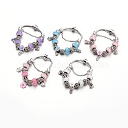 Fashion Brass European Bracelets, with Glass Beads and Alloy Rhinestone Beads, Mixed Color, 190x3mm(BJEW-L583-04)