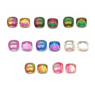 Pointed Back Glass Rhinestone Cabochons, Two Tone, Square, Mixed Color, 10x10x5mm(RGLA-T045-10x10-M)