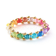 Transparent Acrylic Beads Finger Rings, with 304 Stainless Steel Beads, Ring, Colorful, 6.5mm, US Size 6 3/4(17mm)(X1-RJEW-TA00004)