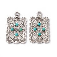 Synthetic Turquoise Pendants, Rectangle Charms, with Rack Plating Alloy Findings, Antique Silver, 33x19x3mm, Hole: 3mm(PALLOY-D013-08AS)