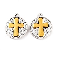 Tibetan Style Alloy Pendants, Flat Round with Cross, Cadmium Free & Lead Free, Antique Silver & Antique Golden, 23x19.5x3mm, Hole: 2mm(TIBE-Q050-193-LF)