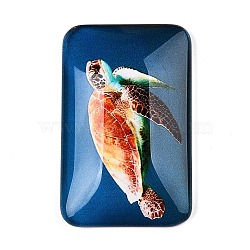 Glass Cabochons, Rectangle with Ocean Theme, Tortoise, 51.5x32.5x8.5mm(GGLA-T004-14C)