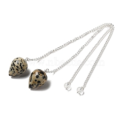 Natural Dalmatian Jasper Dowsing Pendulums, with Silver Tone Iron Chains, Teardrop Pendant, 235mm, Hole: 1.6mm(G-R492-01S-02)