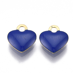 Brass Charms, with Enamel, Enamelled Sequins, Raw(Unplated), Heart, Blue, 10x9x2mm, Hole: 1mm(KK-T038-195B)