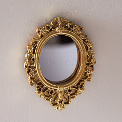 Miniature Retro Embossed Alloy Mirrors, for Dollhouse Wall Decoration, Oval, Gold, 72x55mm(MIMO-PW0001-014B-01)