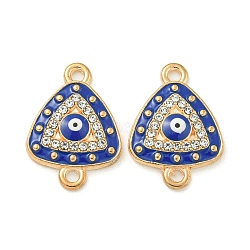 Alloy Blue Enamel Connector Charms, Crystal Rhinestone Evil Eye Links, Golden, Triangle, 21x15.5x3mm, Hole: 1.6mm(ENAM-S003-02G)