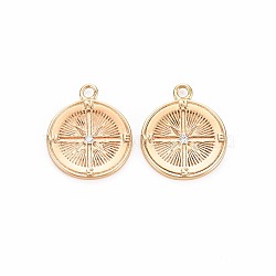 Brass Micro Pave Clear Cubic Zirconia Pendants, Nickel Free, Flat Round with Star, Real 18K Gold Plated, 16.5x14x1.5mm, Hole: 1.5mm(KK-S356-681B)