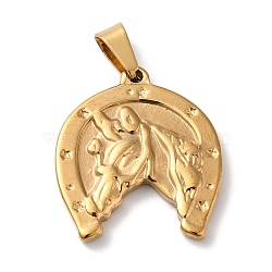 Vacuum Plating 304 Stainless Steel Pendants, Horseshoe with Horse Charms, Golden, 23x22x3mm, Hole: 6.5x3mm(STAS-D069-05G)