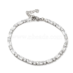 Cubic Zirconia Tennis Bracelet, 304 Stainless Steel Square & Rectangle Link Chain Bracelet, Clear, 6-3/4 inch(17.3cm)(BJEW-M301-03P)
