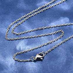 Tarnish Resistant Trendy Unisex 304 Stainless Steel Cable Chain Necklaces, with Lobster Clasps, Stainless Steel Color, 17.7 inch(44.9cm), 2x1.5x0.3mm(NJEW-M047-B-01)