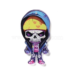 Halloween Theme Opaque Printed Acrylic Pendants, Skeleton, Yellow, 44.5x23.5x2mm, Hole: 1.4mm(SACR-Z006-09D)