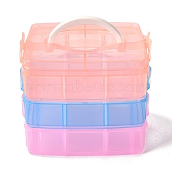 Rectangle Portable PP Plastic Detachable Storage Box, with Three Layers and Handle, 18 Compartment Organizer Boxes, Colorful, 15x16.5x13.5cm(CON-D007-02C)