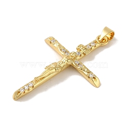 Rack Plating Brass Micro Pave Cubic Zirconia Pendants, Cadmium Free & Lead Free, Long-Lasting Plated, Cross, Real 18K Gold Plated, 40x25.5x4mm, Hole: 5x3.5mm(KK-P267-27G)