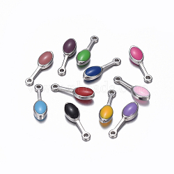 304 Stainless Steel Charms, with Enamel, Oval, Stainless Steel Color, Mixed Color, 13x4x3mm, Hole: 1mm(STAS-D436-M)
