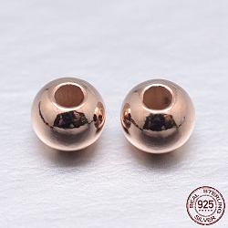 Round 925 Sterling Silver Spacer Beads, Real Rose Gold Plated, 4mm, Hole: 1~1.3mm, about 181pcs/20g(STER-M103-04-4mm-RG)